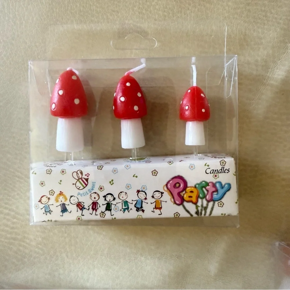 Bundle of 3 Pcs Mushroom Candles Mushroom Birthday Cake Topper